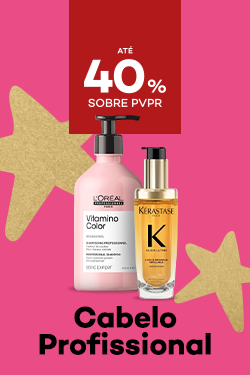 Produtos de cabelo pofissional  com destaque promocional de até 40% sobre preço de Venda ao Público Recomendado